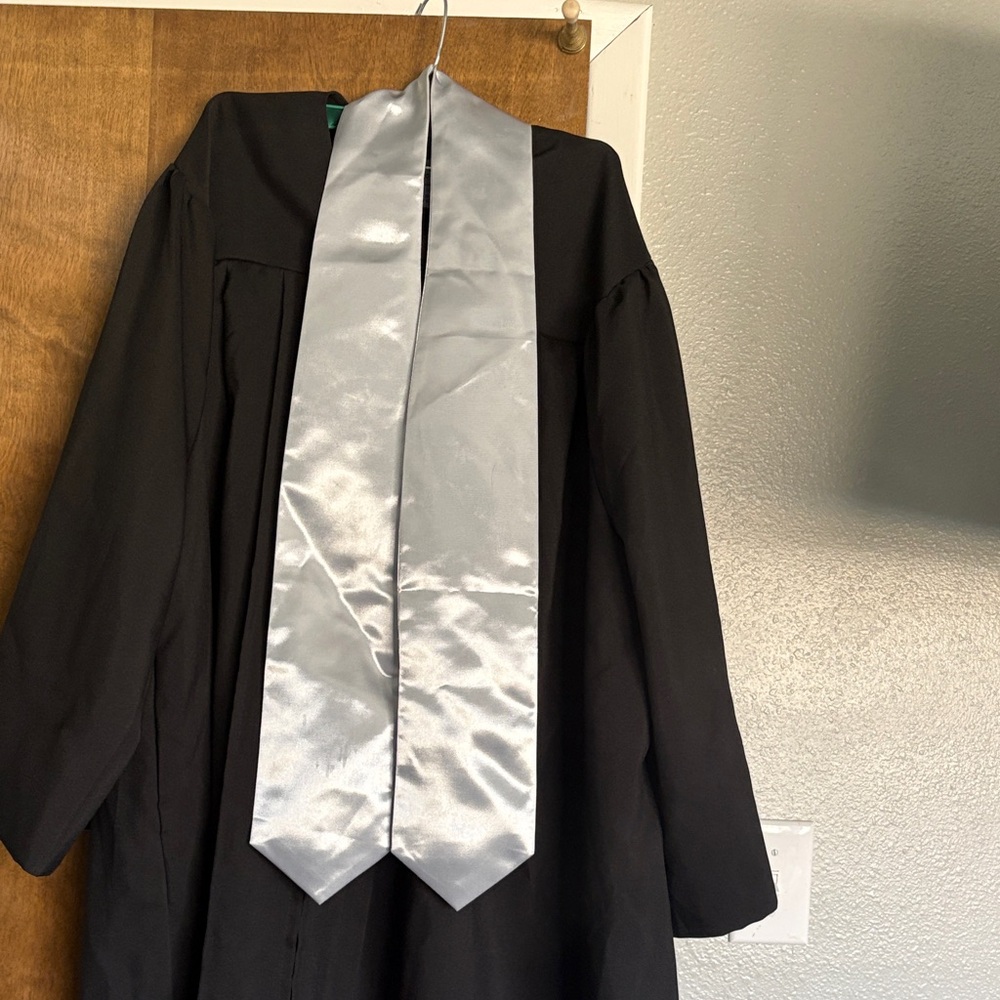 Black Graduation Gown with Silver Stole